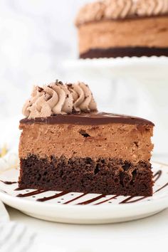 a slice of chocolate mousse cake on a plate