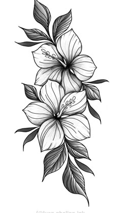 a black and white drawing of flowers