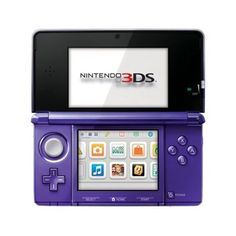 an image of a purple nintendo 3ds game system with the logo on it's screen