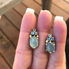 Handcrafted in 925 sterling silver  Black rhodium plated  Artisan Earrings, handmade Natural aquamarine topaz  Light weight 5 grams 21x16mm Sapphire Band, Aquamarine Earrings, Unusual Earrings, Artisan Earrings, Moonstone Earrings, Aquamarine Blue, Black Rhodium, Natural Aquamarine, Yellow Sapphire