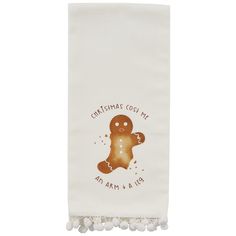 a white towel with a ginger on it and pom - poms around the edges