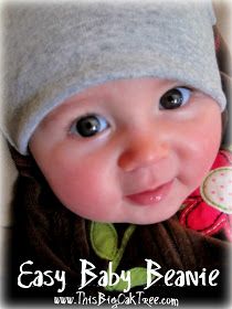 a baby wearing a beanie and smiling at the camera with text overlay that reads easy baby beanie