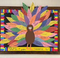 a bulletin board with a turkey on it