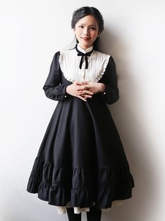 Buy Black Cotton Classic Lolita Long Sleeve Dress on Lolitain.com. Choose your perfect classic lolita dress, gothic lolita dress, and more. Regular discounts up to 50% off. Long Sleeves Dress, Classic Lolita, Sleeves Dress, Mori Girl, One Piece Dress, Lolita Dress, Gothic Lolita, Lolita Fashion, Piece Dress