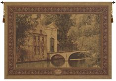 an old painting with a bridge over water