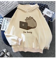 Comfortable women's sweatshirt with cat print Cartoon Clothes, Harajuku Sweatshirt, Fashion Kawaii, Mode Kawaii, Prințese Disney, Stylish Hoodies, 90s Cartoon, Hoodie Women, Cat Hoodie