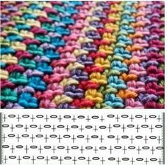 an image of a crocheted blanket with different colors and patterns on it, including the