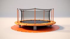 an orange trampoline with net and poles on the ground royalty illustration stock images