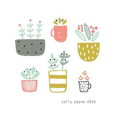 some potted plants are sitting on top of each other, with the words salty paye