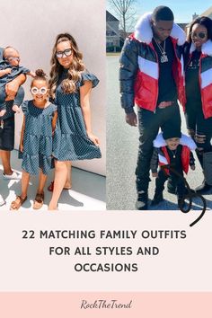 Family wearing matching outfits in two different settings: summer dresses and winter jackets. Text reads, "22 Matching Family Outfits for All Styles and Occasions." Coordinated Outfits, Family Outings, Walk In The Woods, Going On A Trip, Family Outing, Warm Autumn, Matching Family Outfits, Family Outfits, Complementary Colors