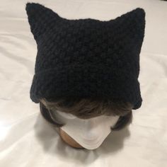 New Beanie Hat Knitted Color:Black Fabric: Wool Measurements:See The Picture A-39 Cat Ear Beanie, Ear Beanie, Cat Eared Beanie, Knitted Cat, Hat Wool, Accessories Cute, Unique Accessories, Cat Ear, Black Knit