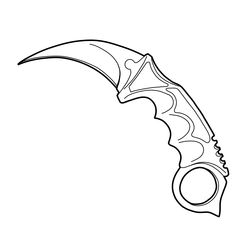 a black and white drawing of a knife with an open blade on the tip,