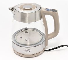 an electric tea kettle with a timer on the side