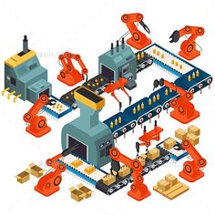 an industrial factory with robots working on the assembly line