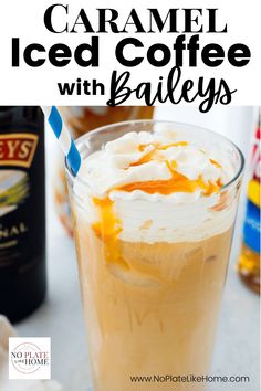 A Caramel Iced Coffee with Baileys cocktail is made with cold coffee, Baileys Irish Cream liqueur and Caramel syrup then topped with whipped cream and caramel sauce for a delicious summertime refreshment. Click the link to get this iced coffee recipe! Coffee Martini Recipe, Caramel Iced Coffee, Irish Cream Liqueur, Recipes With Few Ingredients, Alcoholic Beverage, Delicious Drink Recipes