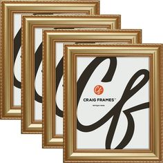 four gold frames with black and white designs on the front, one is for each frame