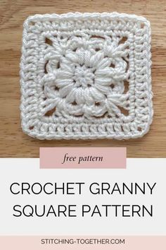 the crochet granny square pattern is shown with text overlay that reads, free pattern