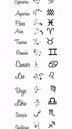 the zodiac signs are written in different languages, including one that is black and white