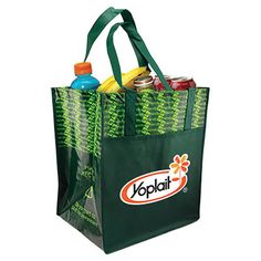 Laminated Shopping Bag...Eco-friendly large laminated shopping tote bag made from non woven material. Pre-printed environmentally friendly design with an unlaminated large front pocket for client's logo. 110 gsm laminated material is water resistant and easy to clean. Friendly Design