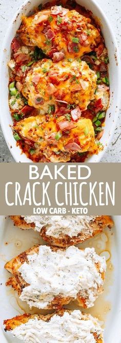 baked cracker chicken in a white casserole dish with sour cream on top