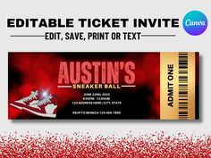 a ticket for an event with red glitter