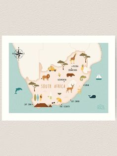 an illustrated map of south africa with animals