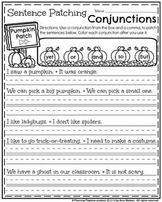 sentence writing worksheet with pumpkins on it