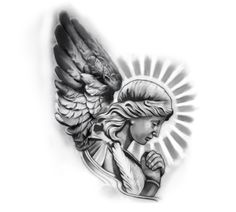 an angel tattoo design on the back of a woman's arm