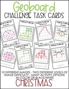 christmas themed task cards for the geoboard challenge