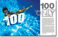 an advertisement for the 100 things you can only do in australia, featuring a man swimming