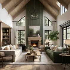 a living room filled with furniture and a fire place in the middle of a room