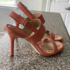 Brand:Coach Size: 8 Color: Shell Pink Brand New , Unused, With Original Box Coach Leather Ankle Strap Heels, Coach Leather Open Heel Shoes, Coach Brown High Heel Sandals, Brown Coach High Heel Sandals, Coach Brown Leather Sandals, Tan Open Toe Heels, Shell Pink, Branding Coach, Pink Brand