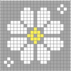 a cross - stitch pattern with yellow and gray squares on the bottom, in grey and white