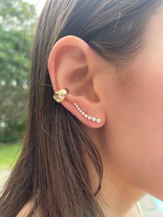 Oro Ear Cuff in 14K Solid Gold 7mm thick Solid 14K Yellow gold Sold individually Diamond Climber Earrings, Gold And Diamond Earrings, Ear Tapers, Diamond Ear Cuff, Diamond Bows, Climber Earrings, Earrings Ear, Sell Gold, Ear Cuffs