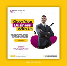 a business flyer with a man in a suit