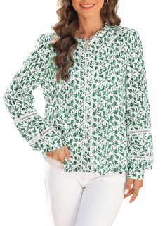 PRICES MAY VARY. Material: 100% Viscose.This blouses for women is made of soft,skin-friendly, lightweight and breathable fabric, comfortable to wear.This floral print blouse shirts perfect suits for spring, summer fall and winter. Features: Chic floral shirt for women, button down blouses for women, eyelet long sleeve tops, classic mock neck outfits, casual loose fit womens top, blouse for women fashion 2024, pompom womens tops and blouses, office work tops for women, business dressy spring shir Mock Neck Outfit, Work Tops For Women, Work Blouses, Fit Womens, Women Business, Women's Button Down Shirt, Floral Print Shirt, Fashion 2024, Work Tops