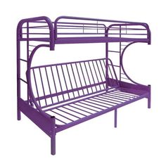 a purple metal bunk bed frame