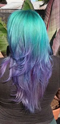 Purple To Teal Ombre Hair, Teal And Lavender Hair, Unique Purple Hair, Light Blue And Purple Hair, Multicolor Hair Dye, Turquoise And Purple Hair, Teal Hair Ombre, Colored Tips Hair, Purple Teal Hair