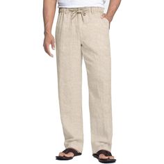 Drawstring With Zip Fly With A Drawstring Waistband And Metal Zipper Fly, These Mens Linen Pants Are Easy To Adjust For A Comfortable And Secure Fit. Functional Pockets Keep Your Essentials Safe With 2 Side Pockets And 2 Rear Buttoned Welt Pockets On These Beach Pants For Men. Loose Fit These Men's Straight Leg Linen Pants Feature A Loose Fit To Provide Total Comfort, You'll Surely Have No Problem Wearing These Lightweight Casual Summer Pants From Day To Evening. Versatile Pants - Whether You're Spring Linen Leisure Bottoms, Casual Linen Leisure Bottoms, Casual Linen Bottoms For Leisure, Beige Drawstring Pants For Vacation, Linen Drawstring Pants For Beach, Linen Beach Pants With Drawstring, Men Linen Pants, Linen Pants Men, Fitted Linen Pants