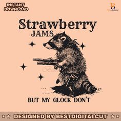 Retro Strawberry Jams But My Glock Dont Raccoon SVG  digital artwork for instant download and suitable for cutting software like Cricut Design Space, Silhouette Studio,... and other design software like Illustrator, CorelDraw & more. Retro Strawberry, Trash Pandas, Raccoon Funny, The Design Files