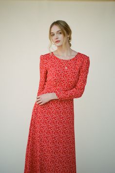 The Marisol is an effortless long sleeve midi dress, with it's season-less appeal you'll reach for it time and time again. THE CUT It features a semi fitted bodice, crew neckline, a relaxed floaty A-line skirt, long sleeves and covered buttons at the cuff. The Marisol define's your waist without clinging to it. An easy day to night piece, simply swap out your flats for heels and your ready to go. Dress Measurements: For a more fitted look we recommend you take one size smaller than normal. XS (0 Modest Red Spring Dress, Casual Red Long Sleeve Dress For Spring, Red Midi Dress With Ditsy Floral Print, Fitted Red Long Sleeve Spring Dress, Red Midi Dress For Daywear In Fall, Red Midi Dress For Fall Daywear, Red Long Sleeve Midi Dress For Spring, Fall Ditsy Floral Print Midi Dress, Red Long Sleeve Midi Dress