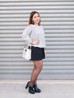 Chic Outfit from thestylefever with Theory Sweaters, River Island Intimates, Nine West Crossbody Bags, Moschino Shorts, Missguided Boots Easy Chic, Nine West, Moschino, River Island