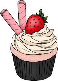 a cupcake with white frosting and strawberries on top