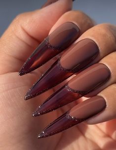 Heather Sanders Nails, Stiletto Fall Nails Designs, Dark Femme Nails, Long Nails Design 2024, Fall Stiletto Nails, Nail Sculpture, Brown Nails Design, Sassy Nails, Primary Colours