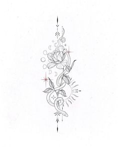 a tattoo design with flowers and stars on it