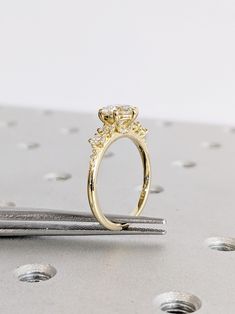 a close up of a ring on a table