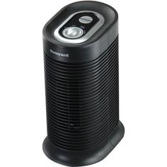 the honeywell air purificater is black and has two buttons on it