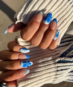 Blooming Jelly Nails, Summer Gel X Nail Designs, Popular Nail Designs 2024, Different Design Nails, Short Nail Designs Summer 2024, Mexico Vacation Nails, Cool Summer Nails, Spring Nail Sets, Blue Nail Ideas