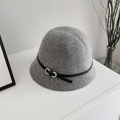 Solid Color Wool Winter Hat With Belt Best Matched Winter Bucket Wool Cashmere Woman Warm Cap Gift Wholesale Casual Fall Cloche Hat, Casual Cloche Hat For Fall, Gray Adjustable Cloche Hat With Short Brim, Trendy Gray Spring Hat, Trendy Gray Hats For Spring, Adjustable Brimmed Gray Cloche Hat, Wool Winter, Black Khakis, Trendy Accessories