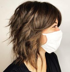 Layered Lob with Curtain Bangs Chunky Layered Bob, Textured Bob With Bangs Choppy Layers, Shoulder Length Shag With Bangs Fine Hair, Choppy Textured Lob With Bangs, Reverse Shag Haircut, Curtain Bangs Shaggy Layers, Shag Lob With Bangs, Shag Bob With Curtain Bangs, Shoulder Length Brown Hair With Bangs